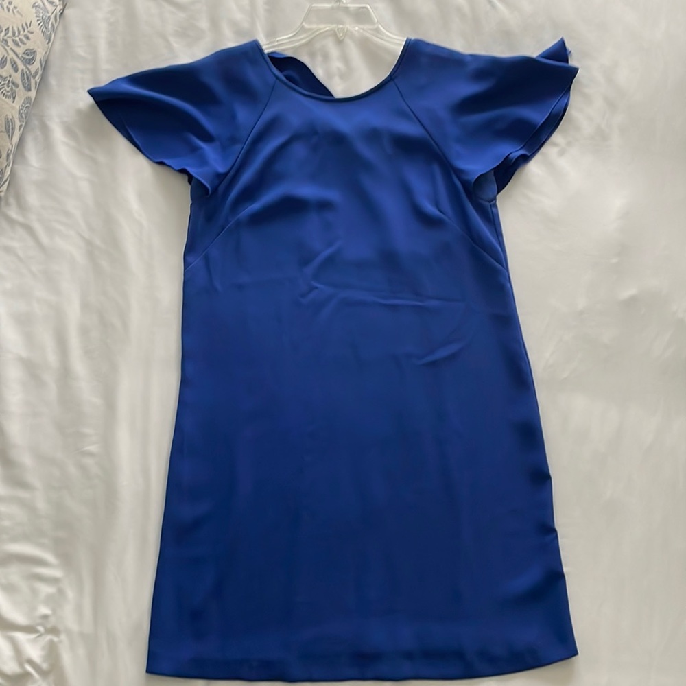 Ann taylor small royal blue dress with flutter sleeves v back